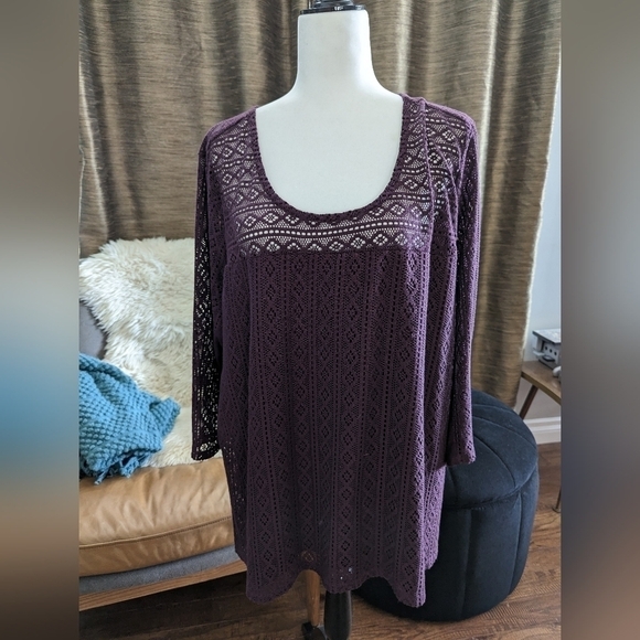 DEX Women's Burgundy   Crochet Knit Top Size 3x - Picture 2 of 10